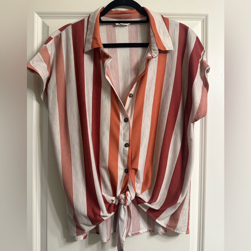 Striped Button-Up Shirt with Tie Front